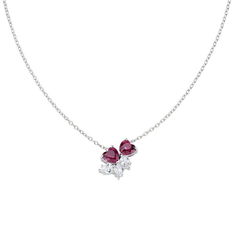 Amen Amore Collana Cuori E Rubino Donna Argento 925 Referenza Cl2hhbrbz Nuova