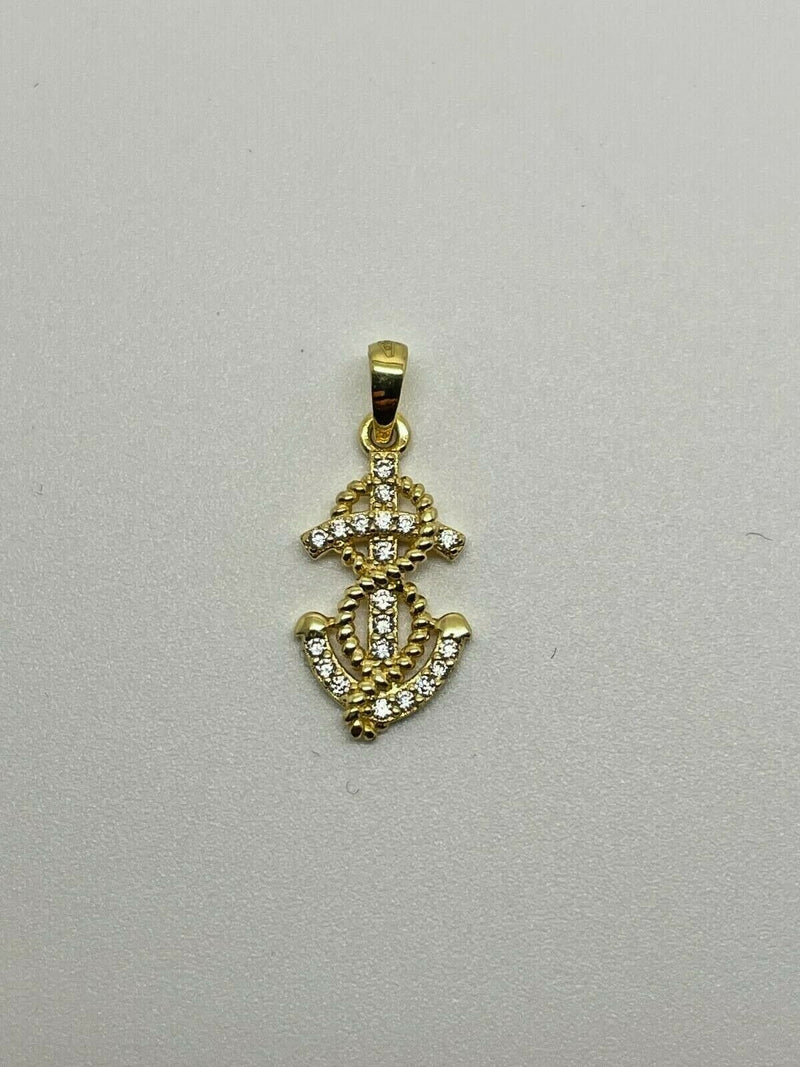 Ciondolo Ancora Oro Giallo 18k E Zirconia Cubica Bianca Gr 1,07 Nuovo
