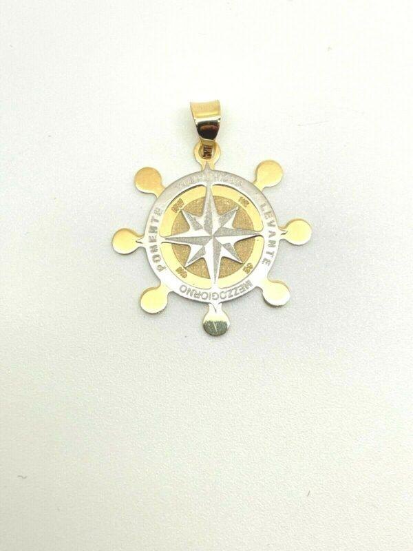 Ciondolo Rosa Dei Venti Oro Giallo E Bianco 18k Gr 1,42 Nuovo