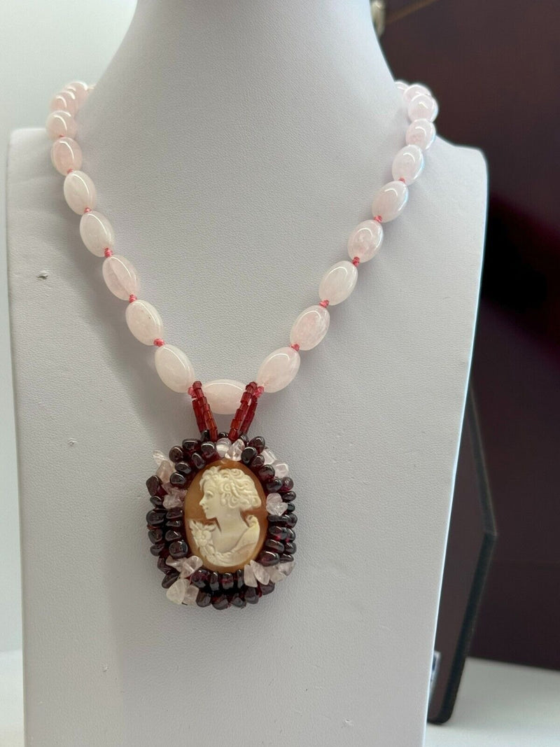 Collana Con Cammeo Naturale E Quarzo Lavorazione Artigianale