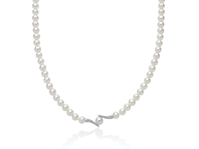 Miluna Collana Donna Oro Bianco 18kt Diamanti E Perle Naturali Referenza Pcl6278