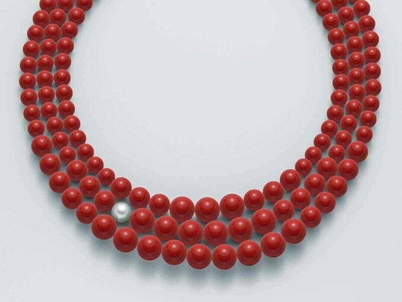 Miluna Collana Perle Coltivate Argento 925 e Agglomerato di Corallo Rosso Garanzia PCL4668 Ufficiale