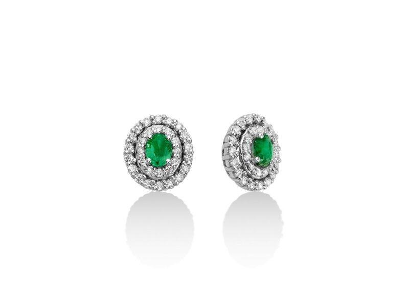 Miluna Orecchini Gemme Preziose ERD2545 Oro Bianco 18k Smeraldi Naturali e Diamanti Naturali