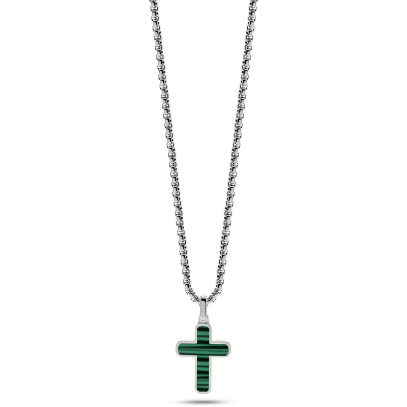 Liu Jo Collana Uomo Acciaio Croce E Malachite Mlj421 Nuova
