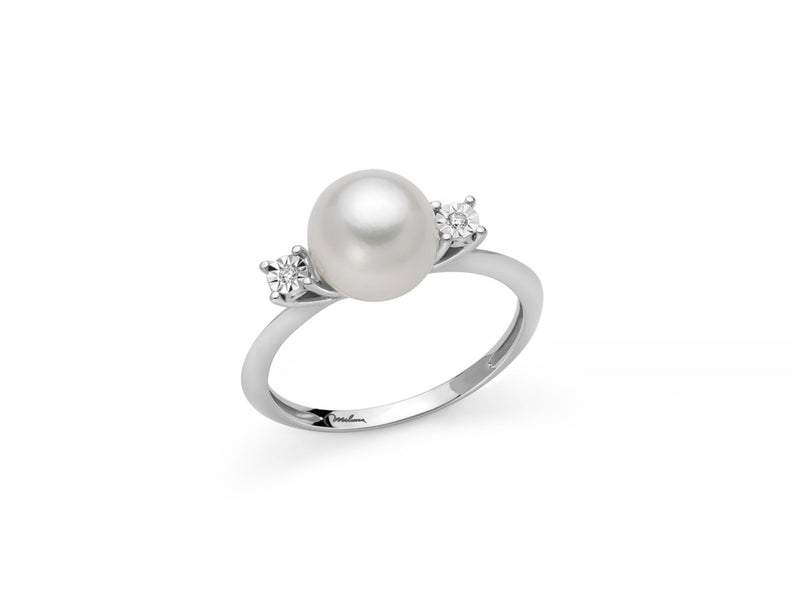 Miluna Anello Oro Bianco 18kt Perle Naturali E Diamanti Donna PLI1663 Nuovo