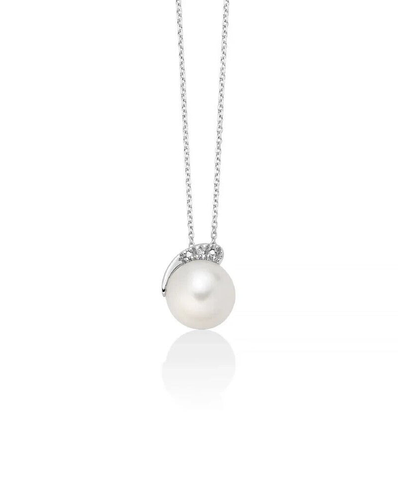 Miluna Collana in Oro Bianco 18kt Diamanti Naturali E Perla PCL6554