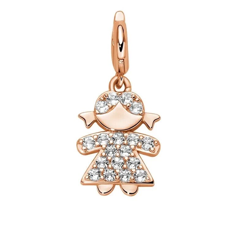 Miluna Simboli Charm Pendente Bambina Argento 925 e Topazi Bianchi PFD900R