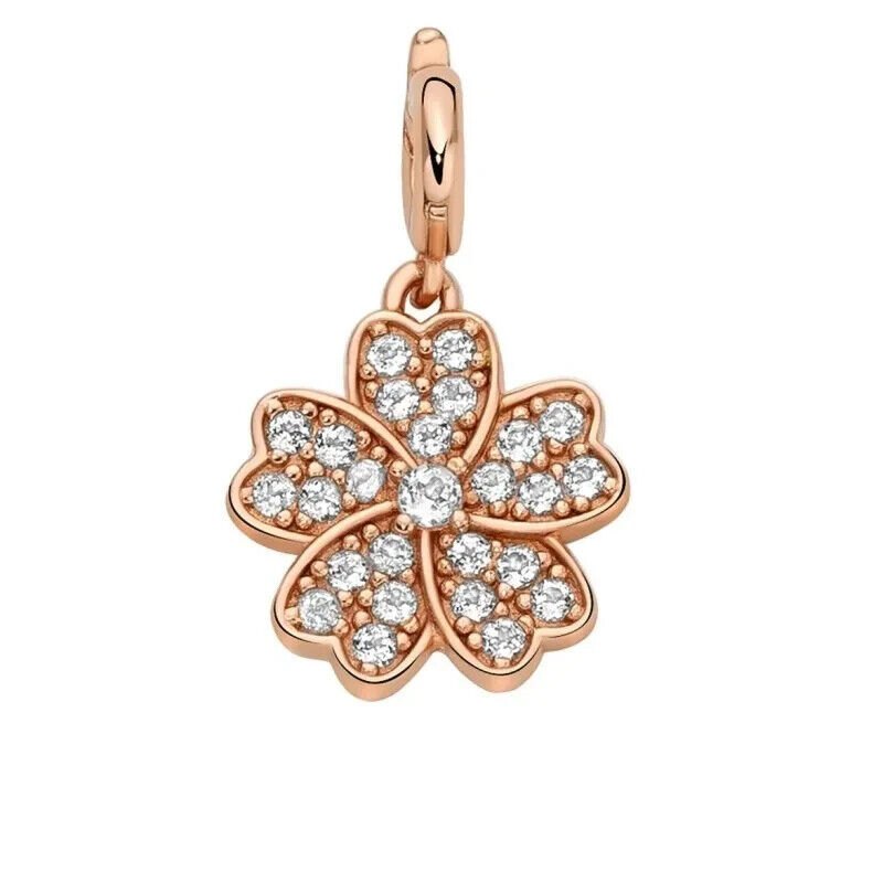 Miluna Simboli Charm Rosa Fiore Argento 925 e Topazi Bianchi PFD893R
