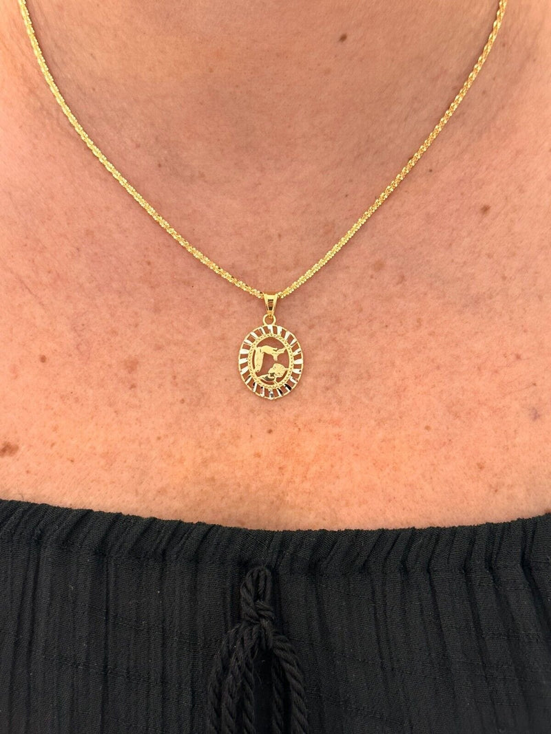 Pendente Donna Battesimo In Oro Giallo E Bianco 18kt Titolo 750 Peso Gr. 1,39