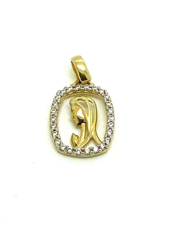 Pendente Oro Giallo E Bianco E Zirconi 18k Grammi 1,21 Nuovo