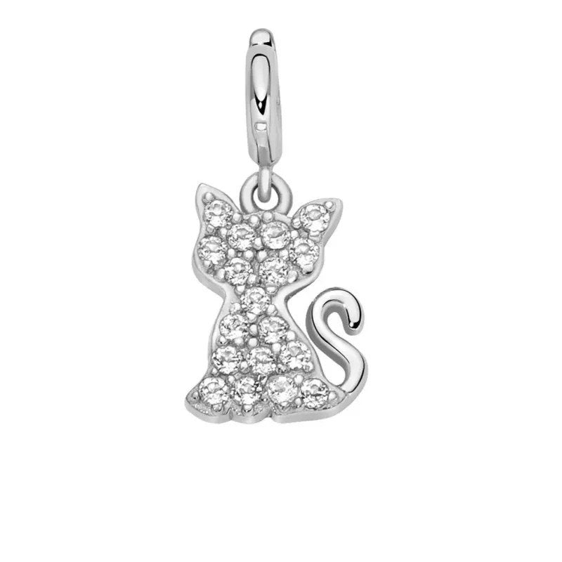 MILUNA SIMBOLI CHARM GATTO ARGENTO 925 E TOPAZI BIANCHI PFD896