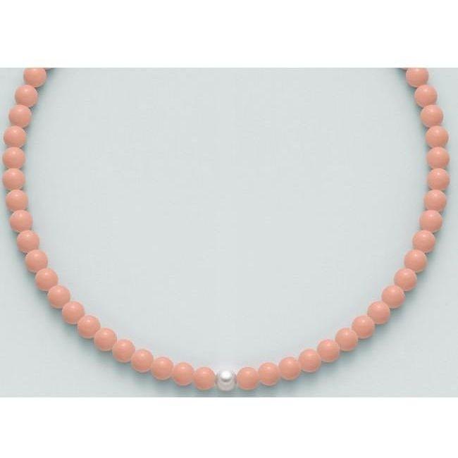 Miluna Collana Perle Coltivate Argento 925 e Agglomerato di Corallo Pelle D'angelo PCL4821 Garanzia Ufficiale
