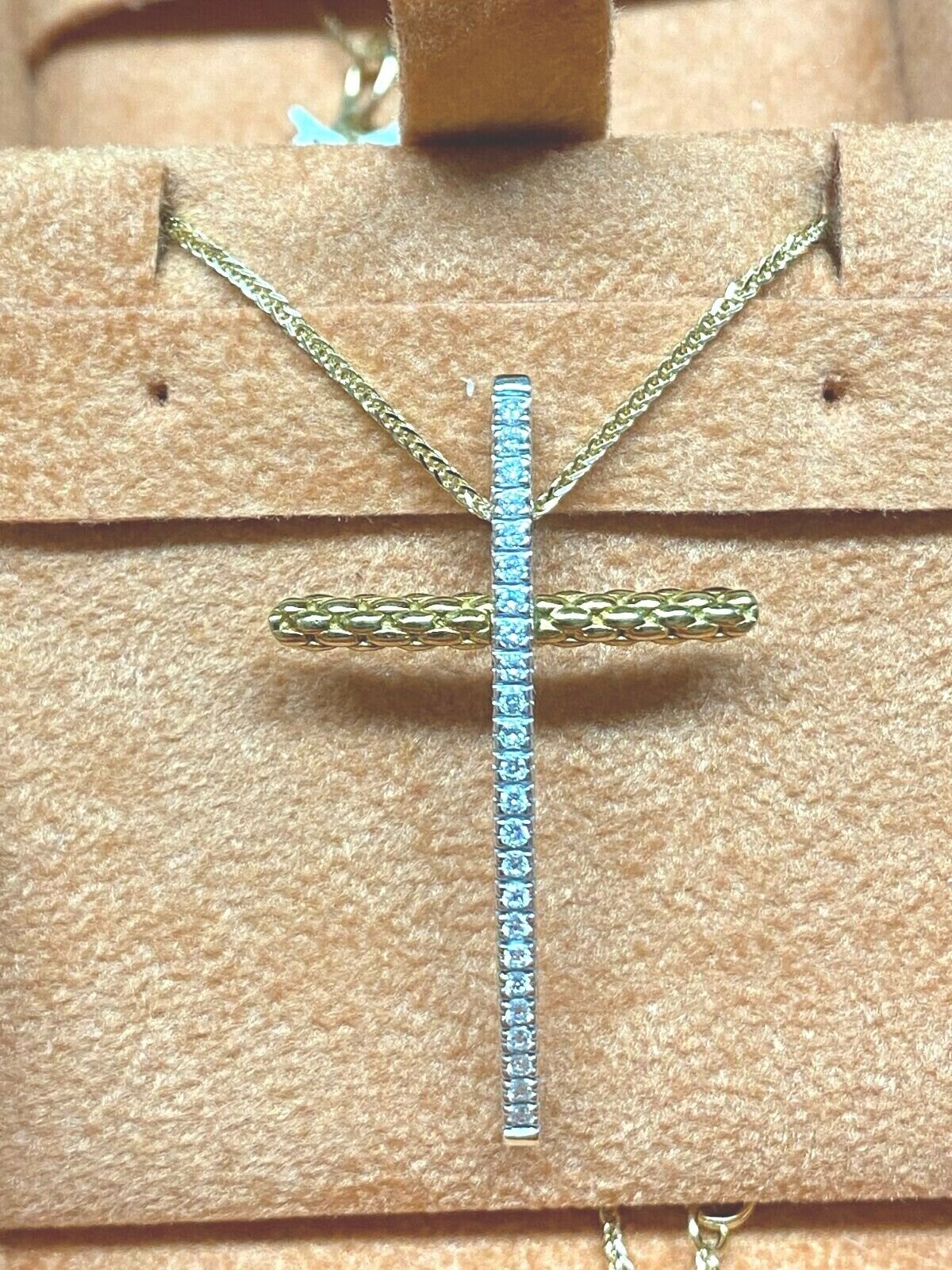 Collana Donna Oro Giallo 18k Titolo 750 E Zirconi Croce Grammi 6,05 Nuova