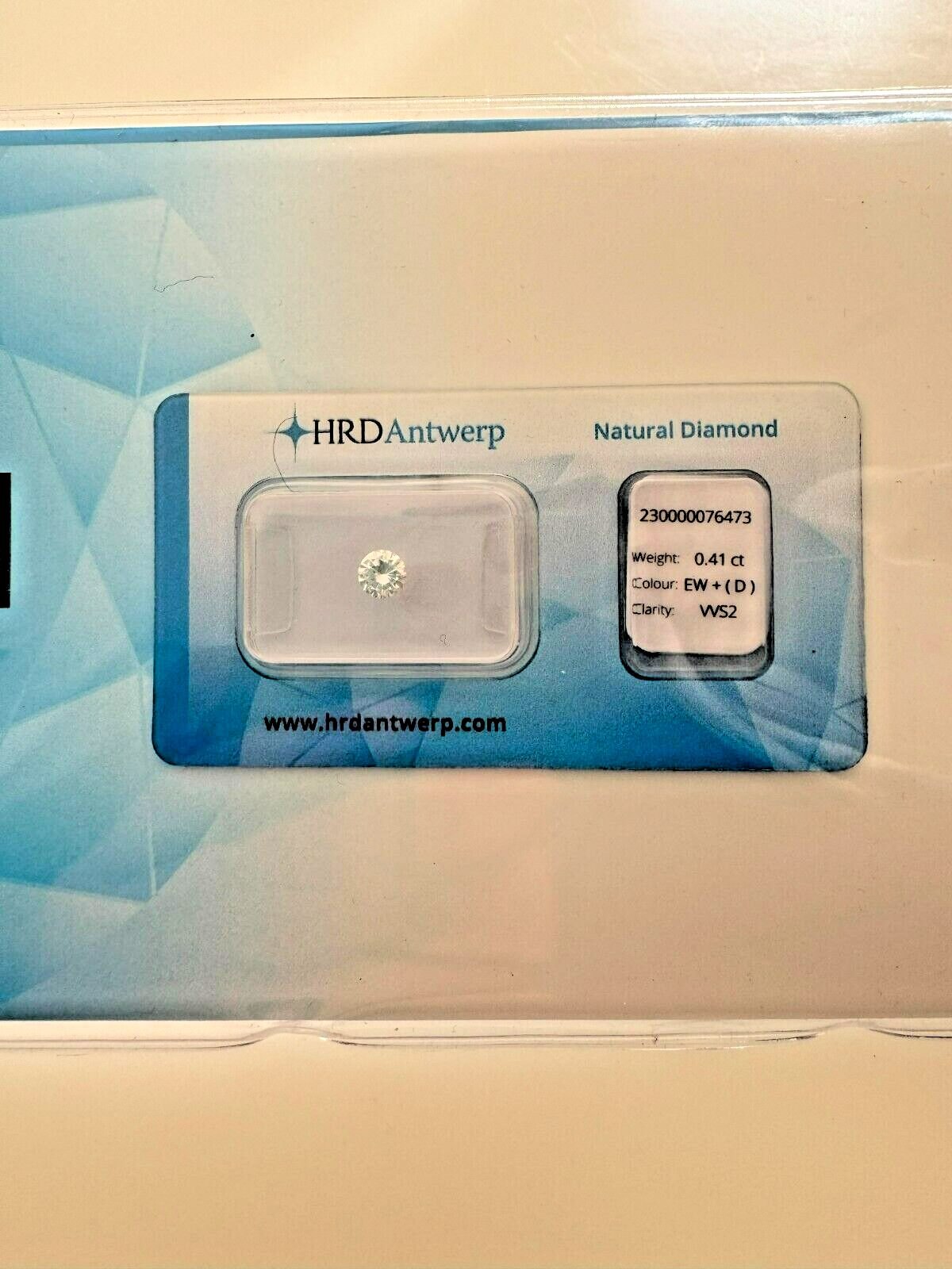 Diamante Certificato Hrd Anversa Ct. 0,41 D Color Vvs2