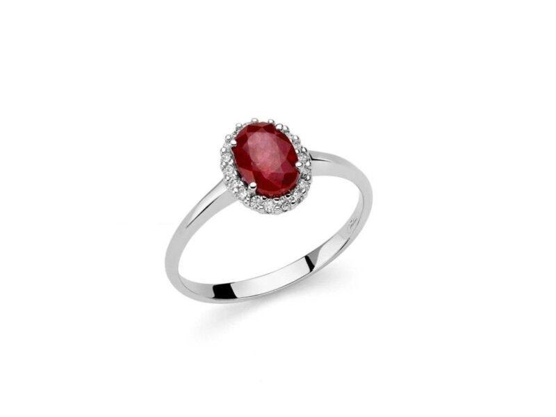 Miluna Anello Gemme Preziose LID3280 Oro Bianco 18k Rubino Naturale e Diamanti Naturali