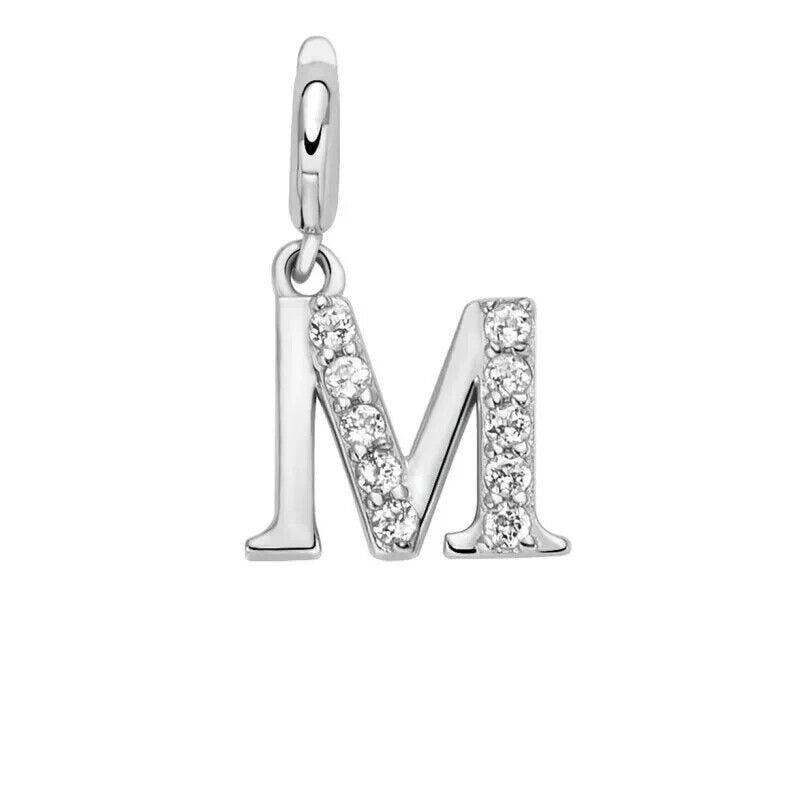 Miluna Charm Pendente Lettere M Argento 925 e Topazi Bianchi PFD888-M