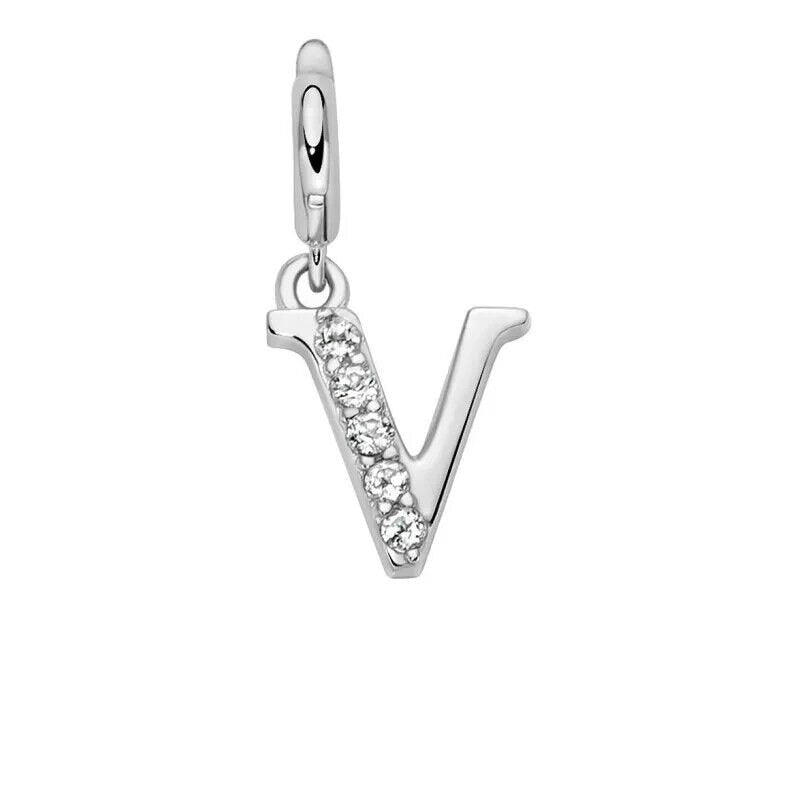 Miluna Charm Pendente Lettere V Argento 925 e Topazi Bianchi PFD888-V