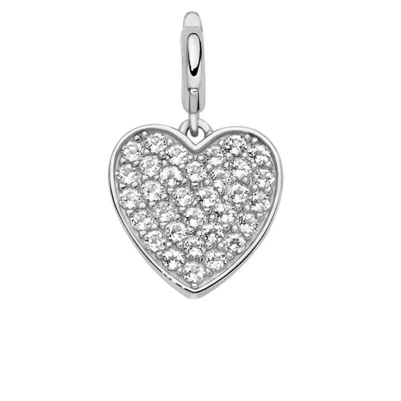 Miluna Simboli Charm Pendente Cuore Argento 925 e Topazi Bianchi PFD889