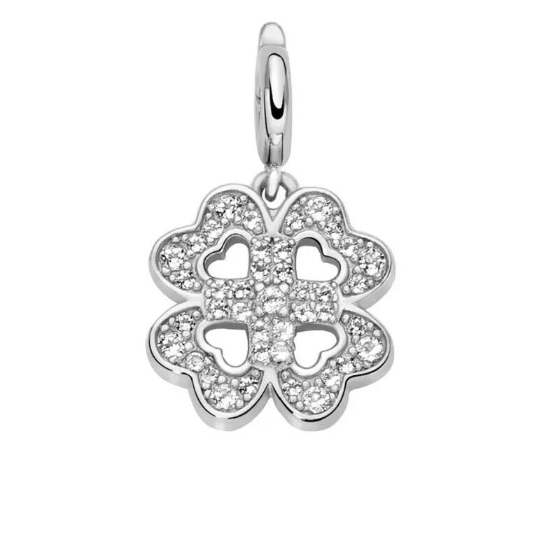 Miluna Simboli Charm Quadrifoglio Argento 925 e Topazi Bianchi PFD890