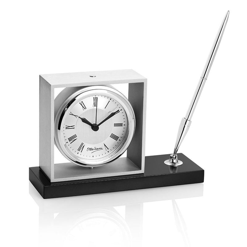 Ottaviani Set Orologio Da Tavolo In Metallo Con Penna Roller Referenza 29822