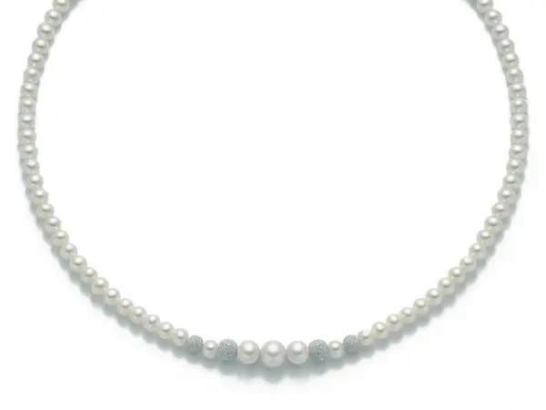 Miluna Boule Diamantate Collana Donna Oro 18kt E Perle Naturali Referenza Pcl4377v