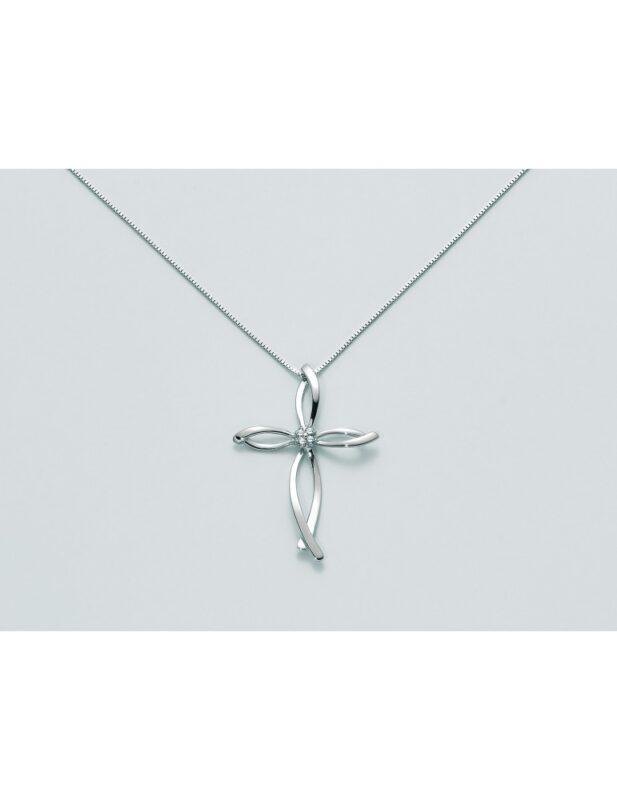Miluna Collana Croce In Oro Bianco 18k E Diamanti Naturali Cld3951