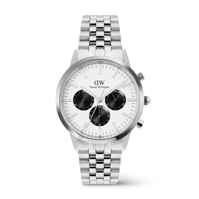 Daniel Wellington Iconic Chronograph Arch 5-Link Off- White Panda Silver Orologio Uomo Cassa da 42 mm Referenza DW00100872 Garanzia Ufficiale Italia