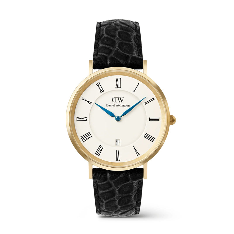 Daniel Wellington Orologio Uomo  Classic Roman Numerals Date Black Croc Belly Gold Referenza DW00100915 Garanzia Ufficiale Italia