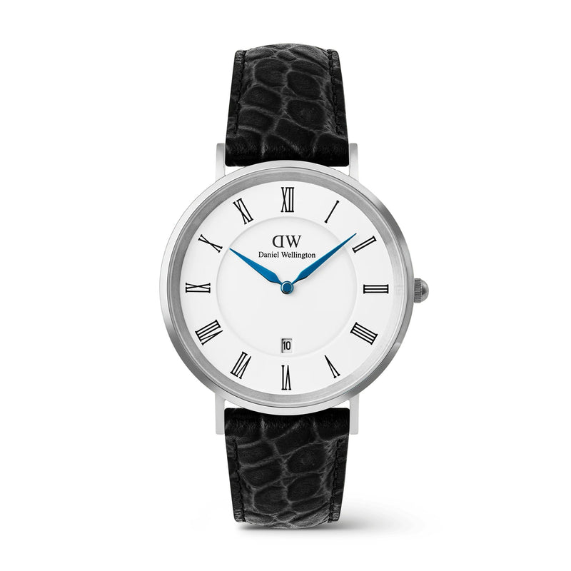 Daniel Wellington Orologio Uomo  Classic Roman Numerals Date Black Croc Belly Silver Referenza DW00100914 Garanzia Ufficiale Italia