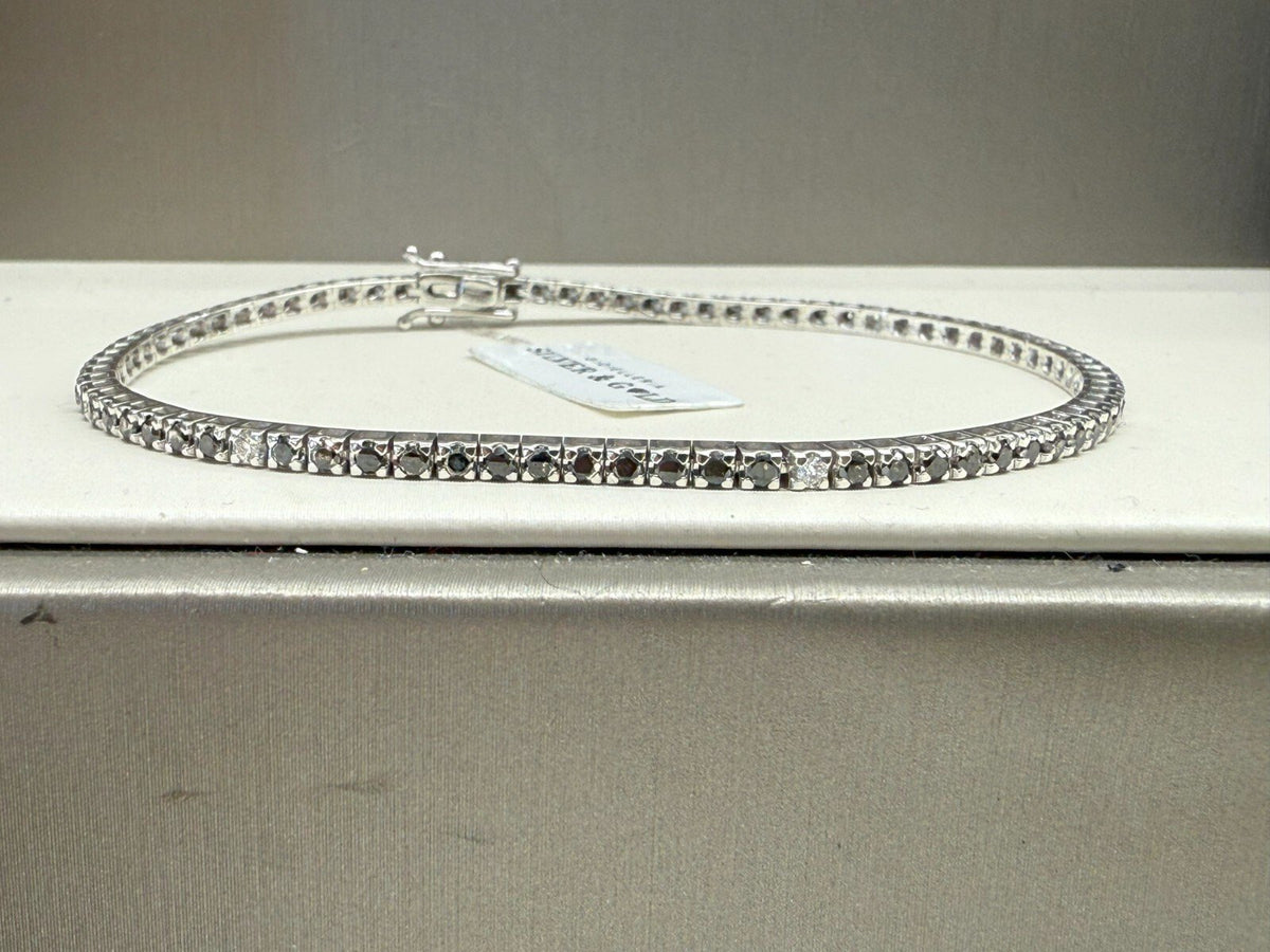 BRACCIALE TENNIS UNISEX  IN ORO BIANCO   18KT  DIAMANTI NATURALI NERI   NUOVO
