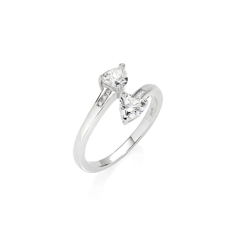 AMEN ANELLO  CONTRARIE' DUE CUORI  ARGENTO 925 REFERENZA  RHHBBZ2  NUOVI