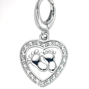 MILUNA  SIMBOLI  CHARM  CUORE  PIEDINI    ARGENTO 925 E TOPAZI BIANCHI PFD929